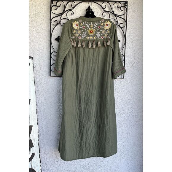 Soft Surroundings Cristoforo Button Down Embroidered Dress - Green - XS - Picture 6 of 10